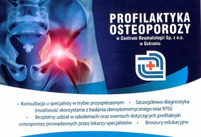 Tekst zilustrowany jest grafiką przedstawiającą afisz dotyczący programu profilaktyki osteoporozy.